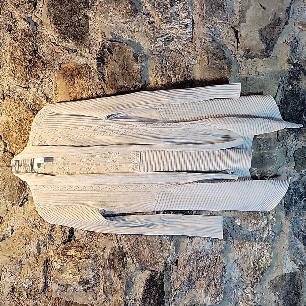 White House Black Market Long Grey open cardigan